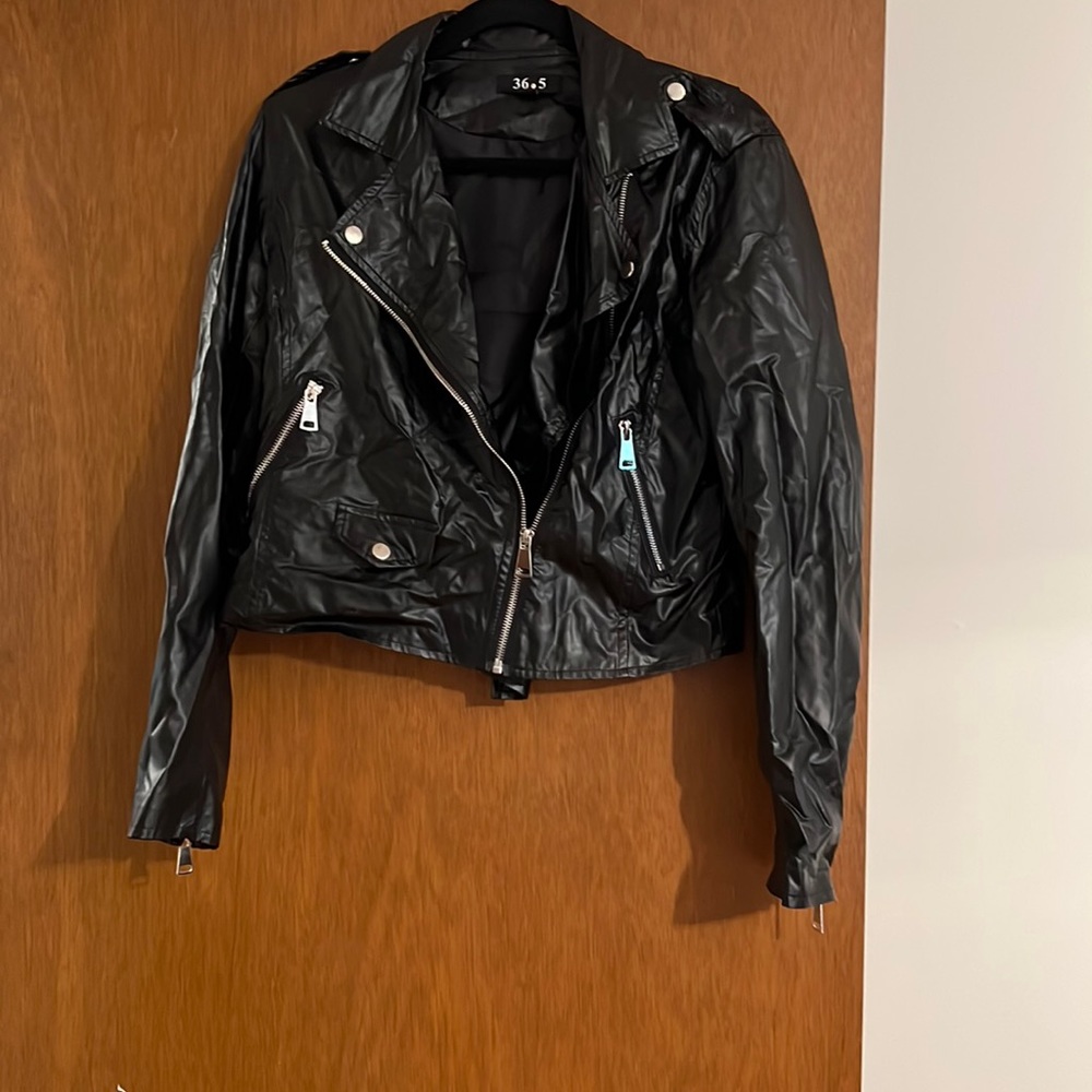 Faux leather jacket.